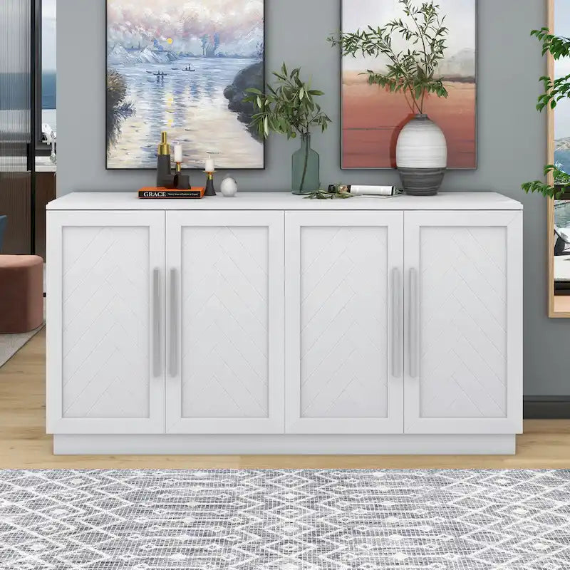 Credenza/Buffet a 3 ante blu/nero/bianco antico con ripiani regolabili e maniglie argentate