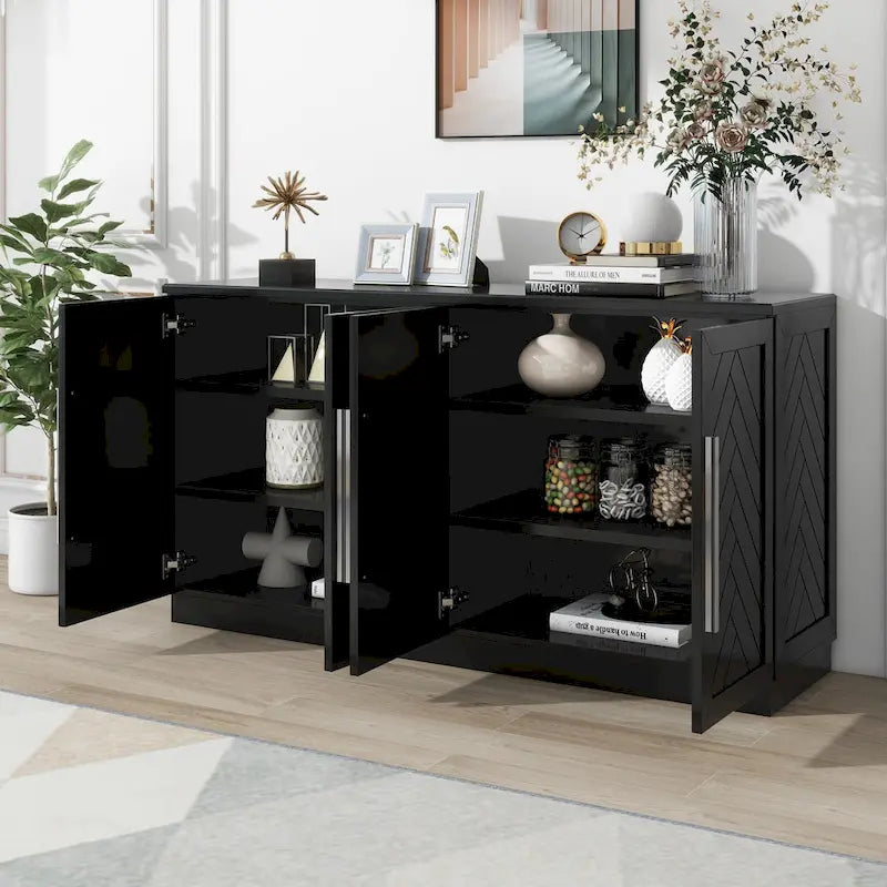 Credenza/Buffet a 3 ante blu/nero/bianco antico con ripiani regolabili e maniglie argentate