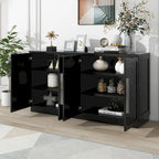 Credenza/Buffet a 3 ante blu/nero/bianco antico con ripiani regolabili e maniglie argentate