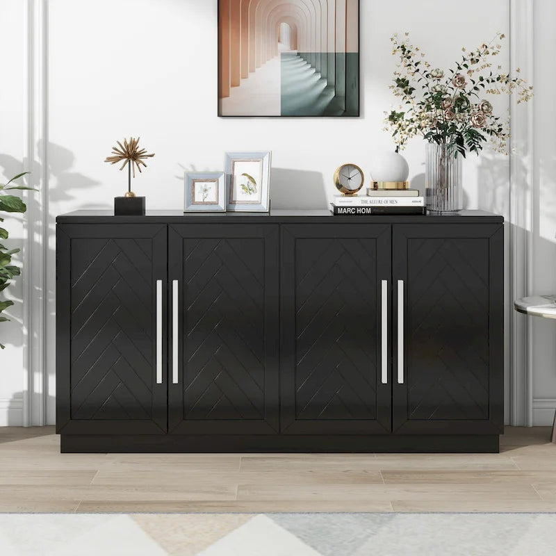 Credenza/Buffet a 3 ante blu/nero/bianco antico con ripiani regolabili e maniglie argentate