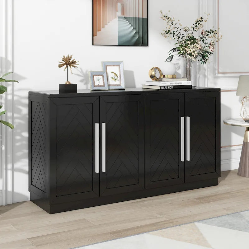 Credenza/Buffet a 3 ante blu/nero/bianco antico con ripiani regolabili e maniglie argentate