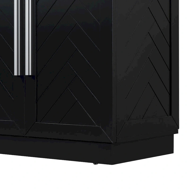 Credenza/Buffet a 3 ante blu/nero/bianco antico con ripiani regolabili e maniglie argentate