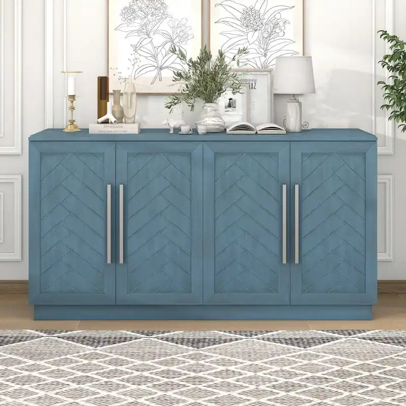 Credenza/Buffet a 3 ante blu/nero/bianco antico con ripiani regolabili e maniglie argentate
