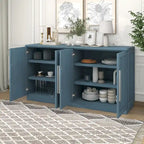 Credenza/Buffet a 3 ante blu/nero/bianco antico con ripiani regolabili e maniglie argentate