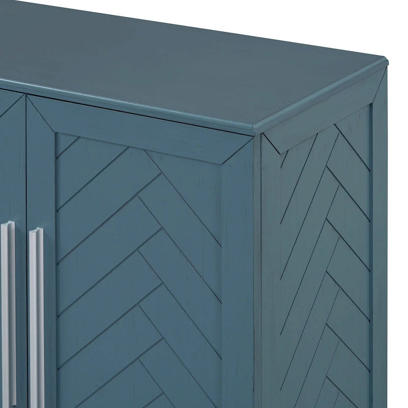 Credenza/Buffet a 3 ante blu/nero/bianco antico con ripiani regolabili e maniglie argentate