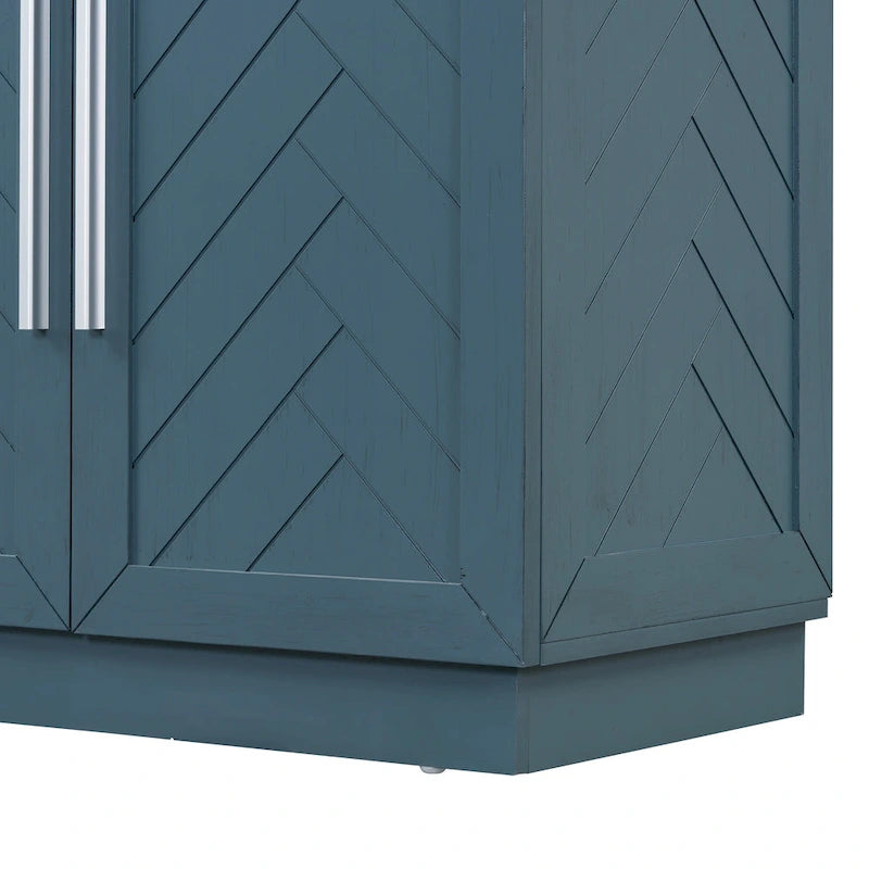 Credenza/Buffet a 3 ante blu/nero/bianco antico con ripiani regolabili e maniglie argentate