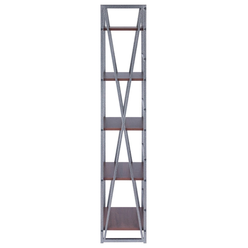 Scaffale aperto a 5 ripiani, grigio, montaggio individuale, grafite e noce