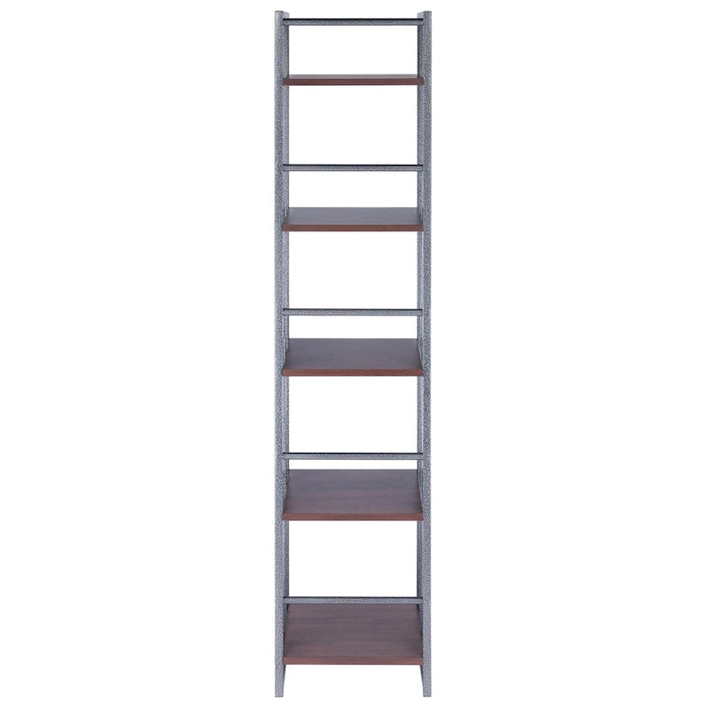 Scaffale aperto a 5 ripiani, grigio, montaggio individuale, grafite e noce