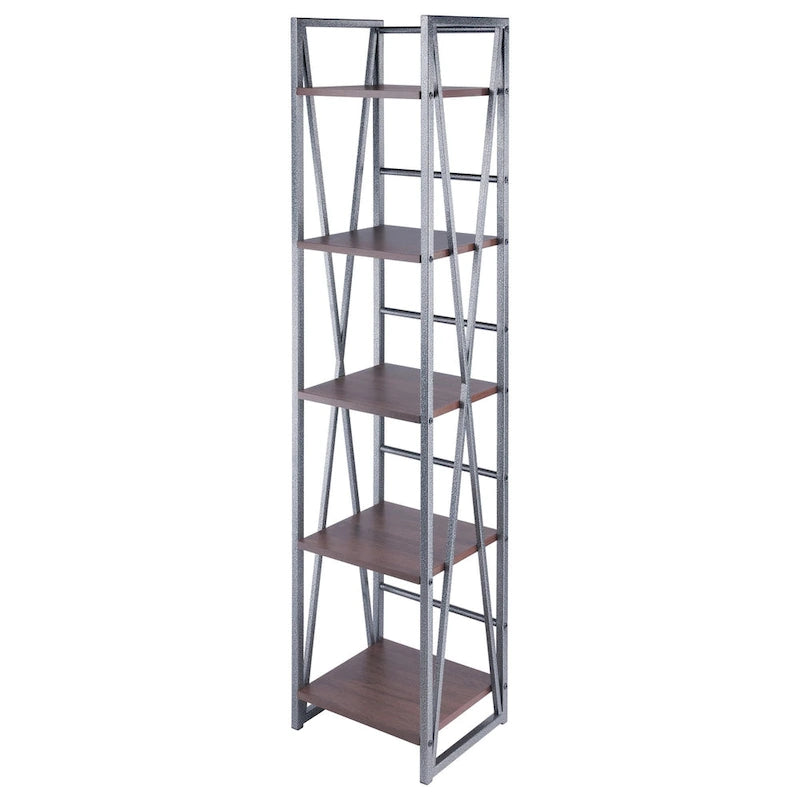 Scaffale aperto a 5 ripiani, grigio, montaggio individuale, grafite e noce