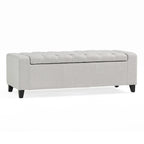 Liani Storage Ottoman Bench, Light Gray Fabric, Tufted Top, 51 Inch