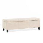 Elias Storage Ottoman Bench, Detailed Beige Faux Leather, 51 Inch