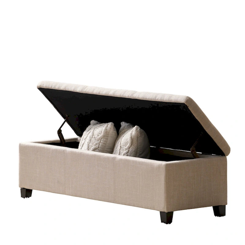 Panca portaoggetti in tessuto beige e nero, 1-2 persone, 130 cm
