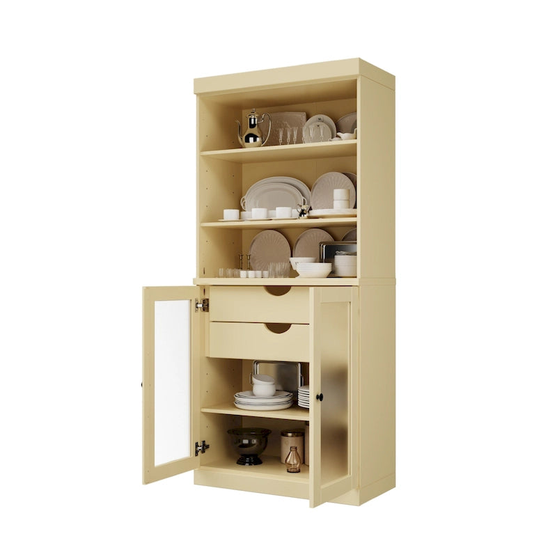 Dispensa in Legno Massello con Ante in Vetro Satinato e 2 Cassetti – 9 Colori, Unità Singola