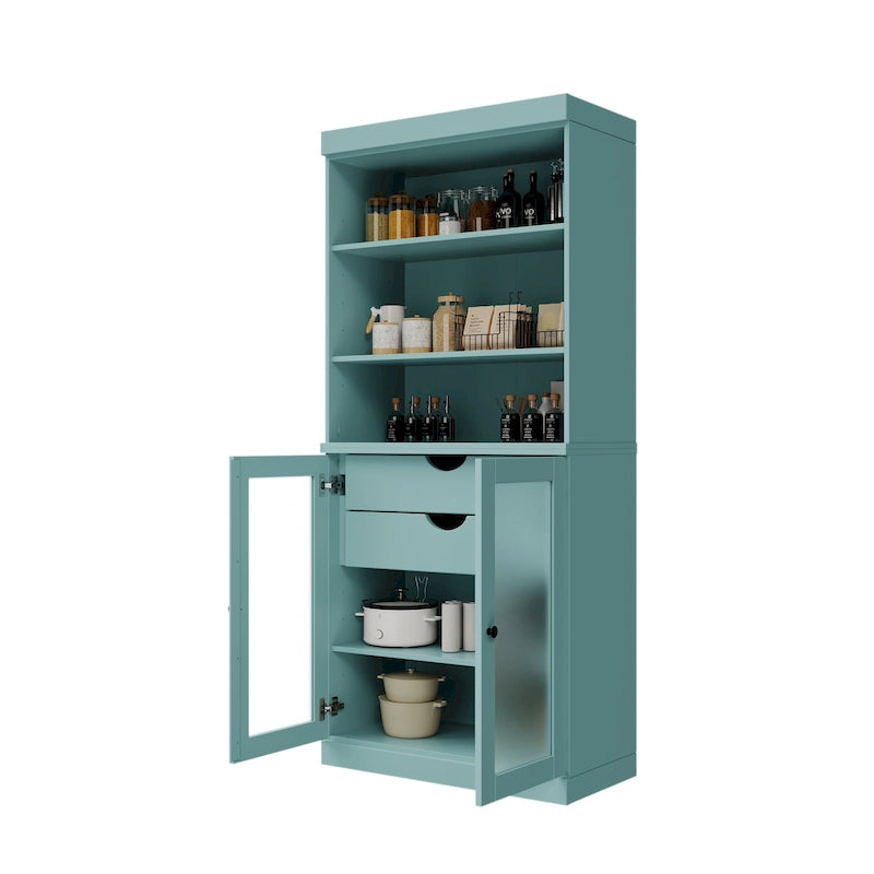 Dispensa in Legno Massello con Ante in Vetro Satinato e 2 Cassetti – 9 Colori, Unità Singola