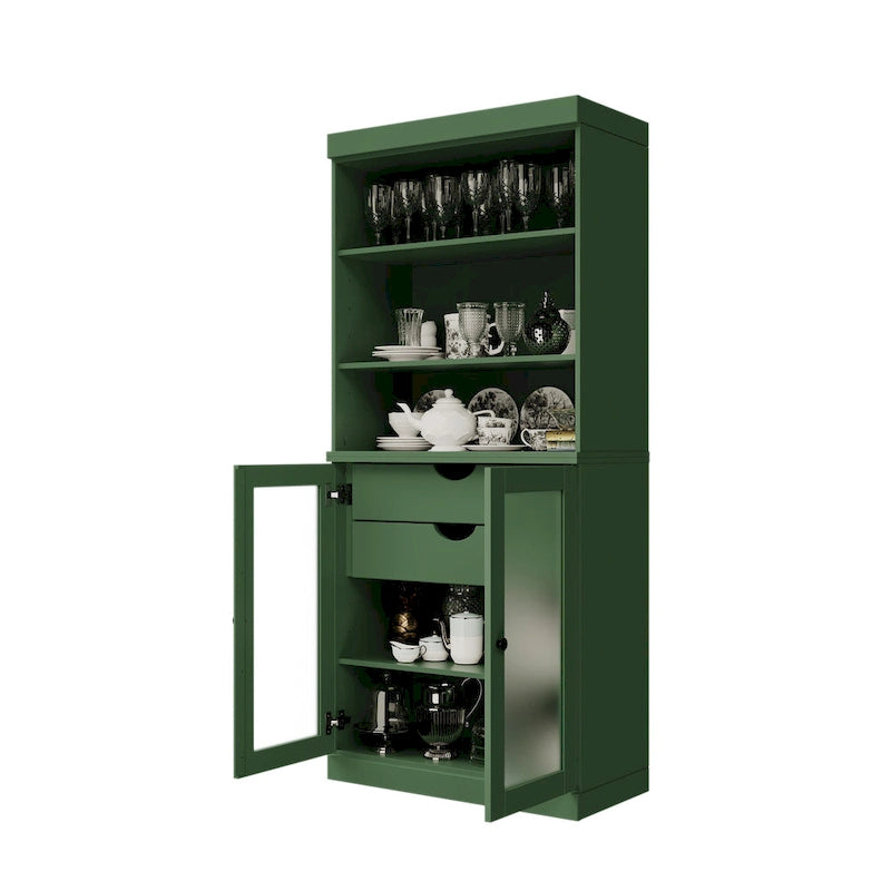 Dispensa in Legno Massello con Ante in Vetro Satinato e 2 Cassetti – 9 Colori, Unità Singola