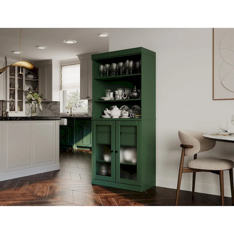 Dispensa in Legno Massello con Ante in Vetro Satinato e 2 Cassetti – 9 Colori, Unità Singola
