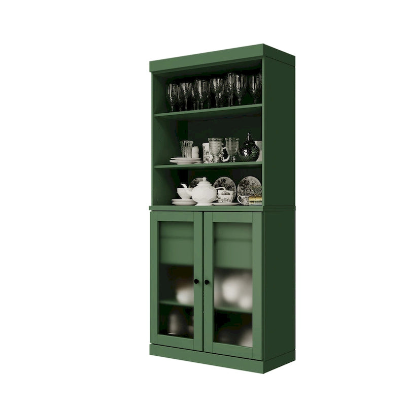Dispensa in Legno Massello con Ante in Vetro Satinato e 2 Cassetti – 9 Colori, Unità Singola