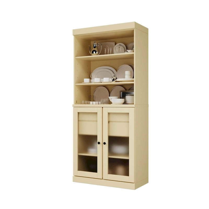 Dispensa in Legno Massello con Ante in Vetro Satinato e 2 Cassetti – 9 Colori, Unità Singola