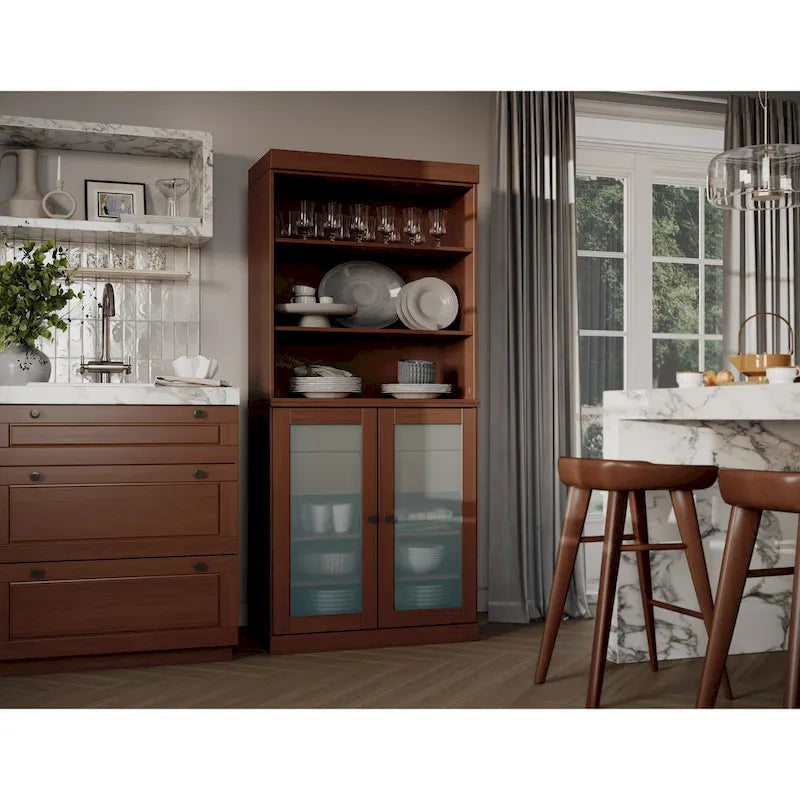 Dispensa in Legno Massello con Ante in Vetro Satinato e 2 Cassetti – 9 Colori, Unità Singola