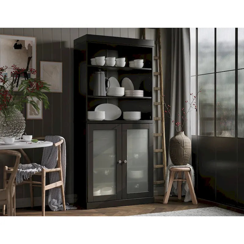 Dispensa in Legno Massello con Ante in Vetro Satinato e 2 Cassetti – 9 Colori, Unità Singola