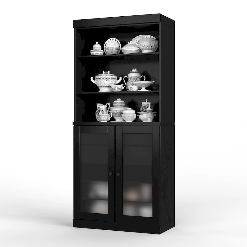 Dispensa in Legno Massello con Ante in Vetro Satinato e 2 Cassetti – 9 Colori, Unità Singola