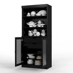 Dispensa in Legno Massello con Ante in Vetro Satinato e 2 Cassetti – 9 Colori, Unità Singola