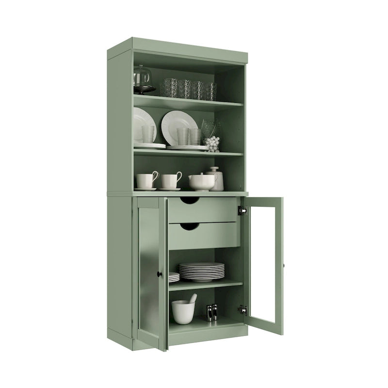 Dispensa in Legno Massello con Ante in Vetro Satinato e 2 Cassetti – 9 Colori, Unità Singola