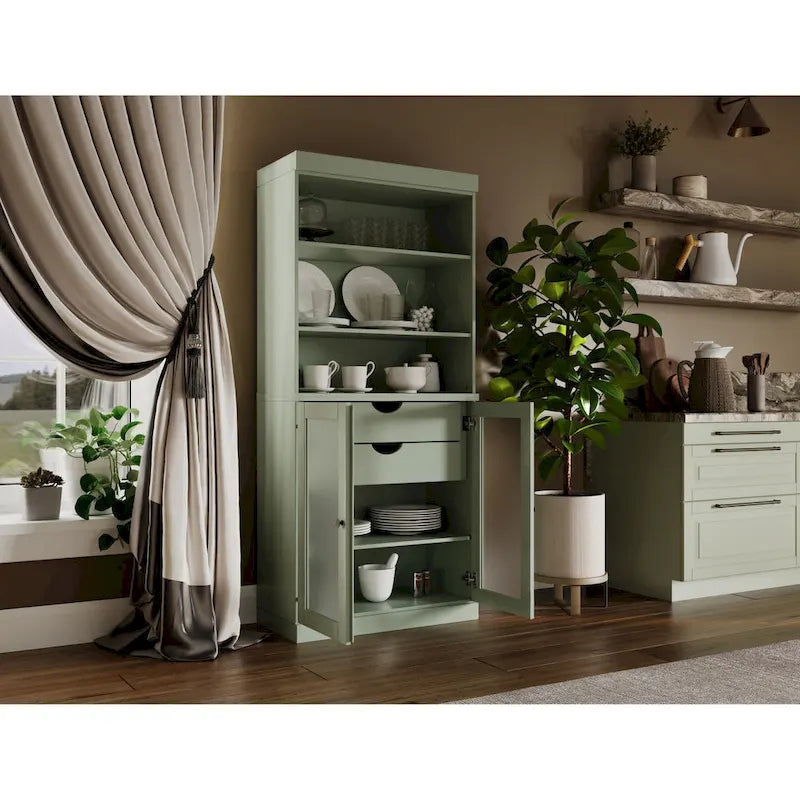 Dispensa in Legno Massello con Ante in Vetro Satinato e 2 Cassetti – 9 Colori, Unità Singola