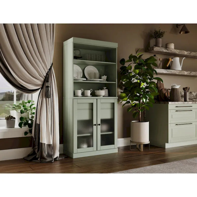 Dispensa in Legno Massello con Ante in Vetro Satinato e 2 Cassetti – 9 Colori, Unità Singola