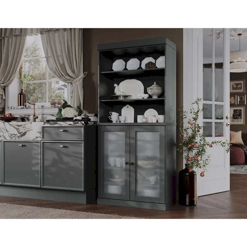 Dispensa in Legno Massello con Ante in Vetro Satinato e 2 Cassetti – 9 Colori, Unità Singola