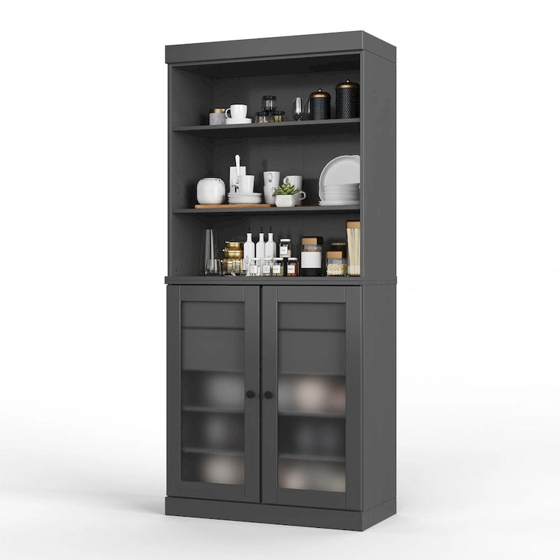 Dispensa in Legno Massello con Ante in Vetro Satinato e 2 Cassetti – 9 Colori, Unità Singola