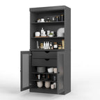 Dispensa in Legno Massello con Ante in Vetro Satinato e 2 Cassetti – 9 Colori, Unità Singola