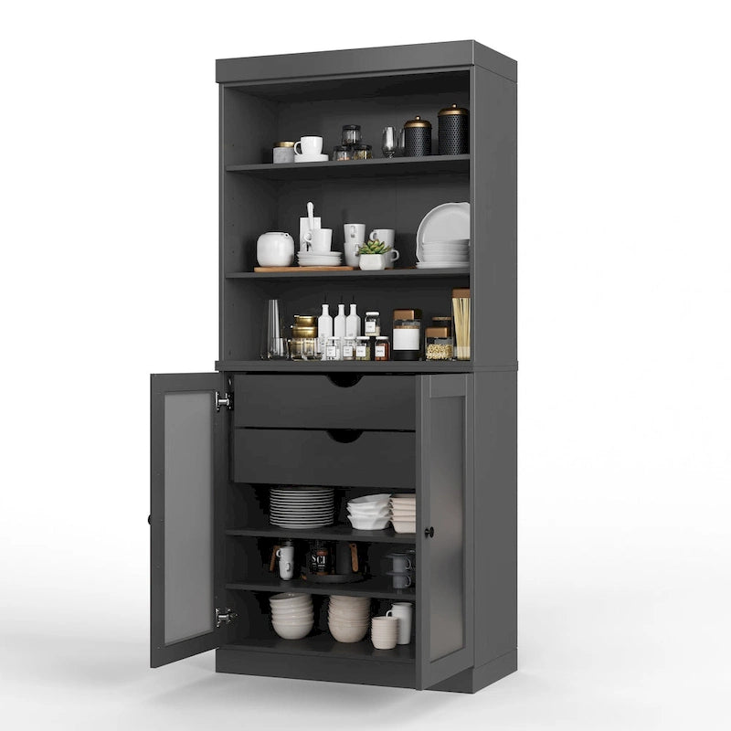 Dispensa in Legno Massello con Ante in Vetro Satinato e 2 Cassetti – 9 Colori, Unità Singola