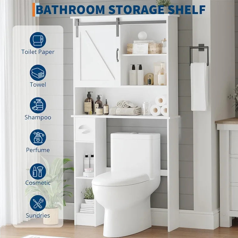 Mobiletto contenitore sopra il WC bianco con anta scorrevole, Montaggio da 1 persona