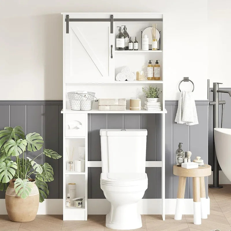 Mobiletto contenitore sopra il WC bianco con anta scorrevole, Montaggio da 1 persona