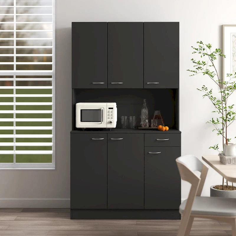 Armadio Alto a 6 Ante con Cassetto e Ripiano Aperto, nei colori Bianco/Rovere/Noce/Nero, Montaggio da 1 Persona