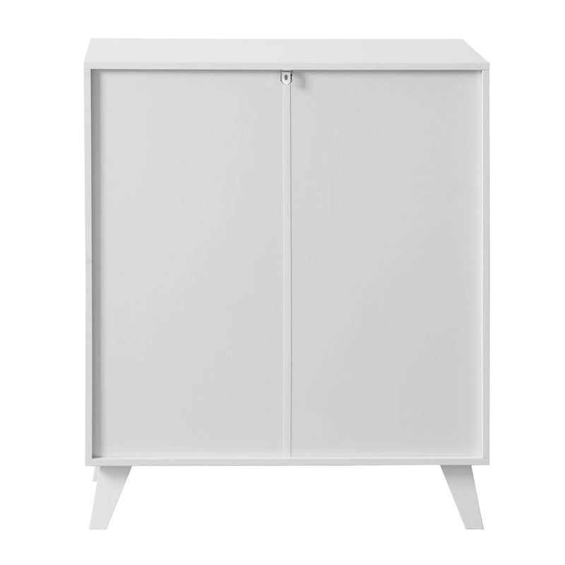 Credenza bianca a 2 ante in vetro con ripiano regolabile, montaggio per una sola persona