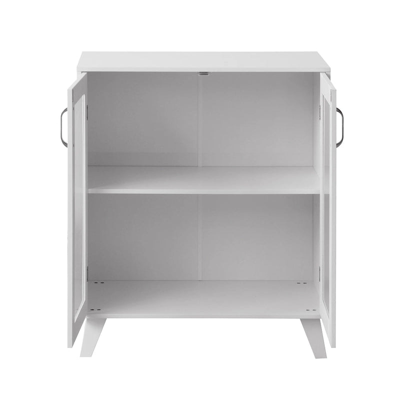 Credenza bianca a 2 ante in vetro con ripiano regolabile, montaggio per una sola persona