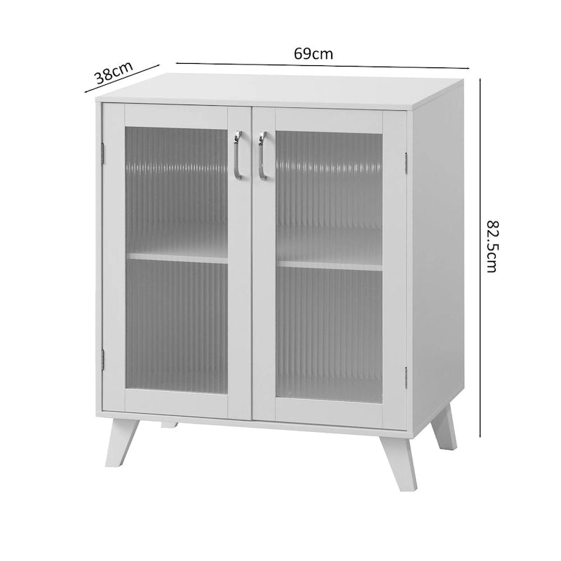 Credenza bianca a 2 ante in vetro con ripiano regolabile, montaggio per una sola persona