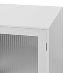 Credenza bianca a 2 ante in vetro con ripiano regolabile, montaggio per una sola persona