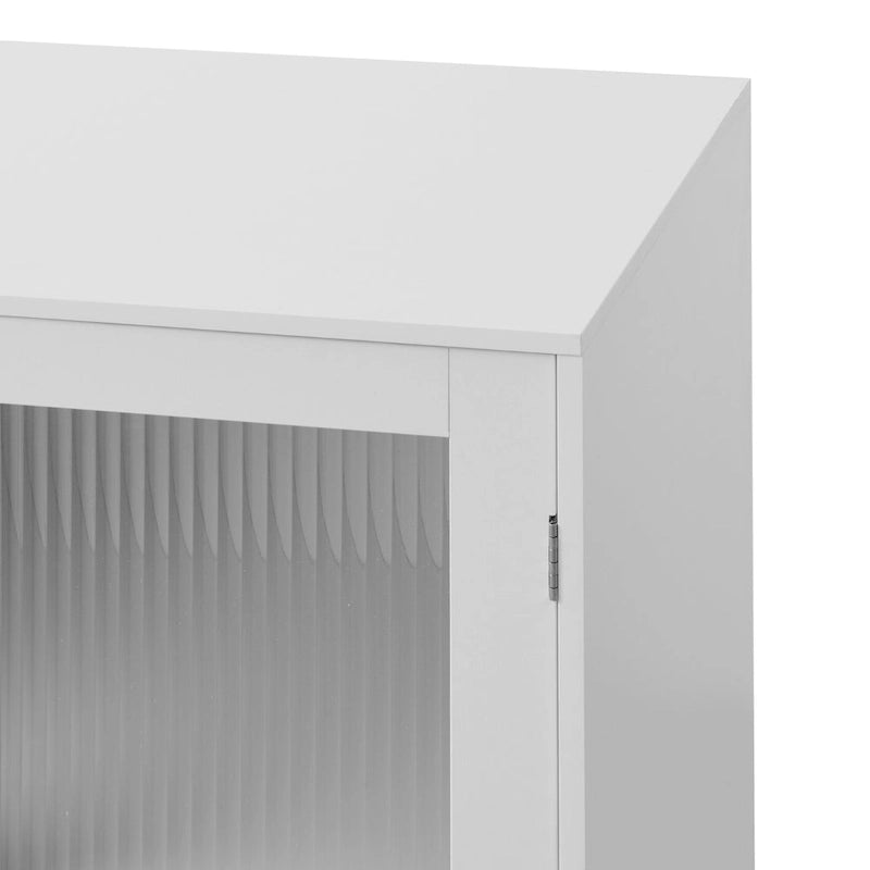 Credenza bianca a 2 ante in vetro con ripiano regolabile, montaggio per una sola persona