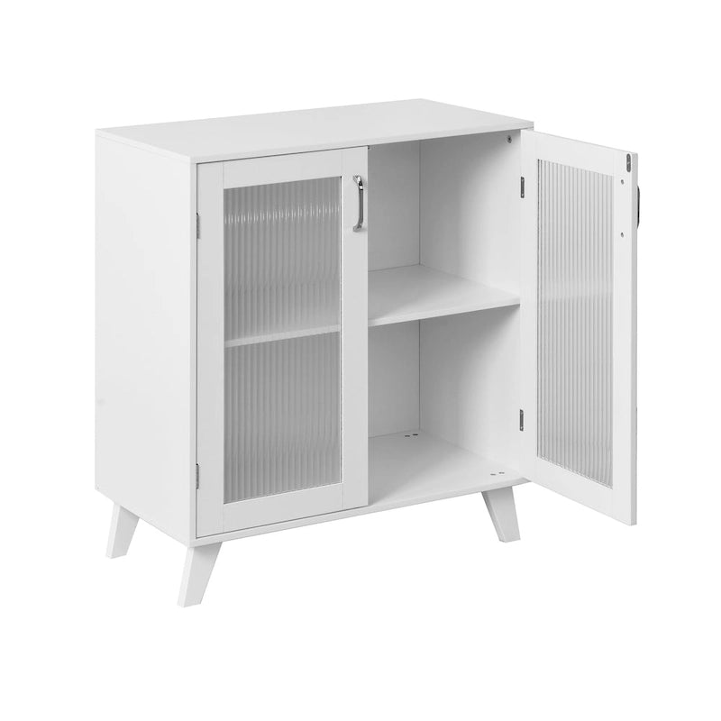 Credenza bianca a 2 ante in vetro con ripiano regolabile, montaggio per una sola persona