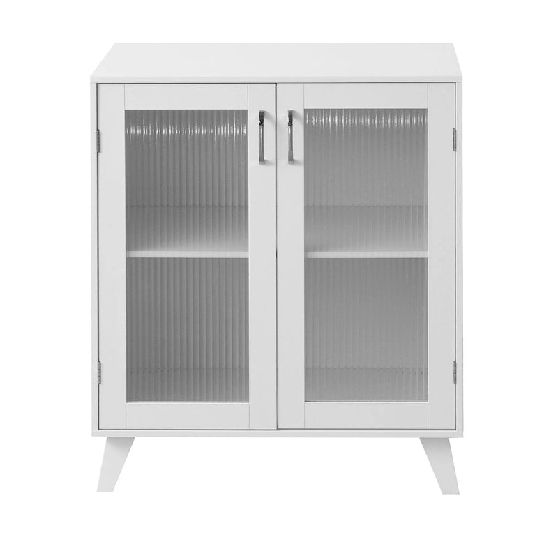 Credenza bianca a 2 ante in vetro con ripiano regolabile, montaggio per una sola persona