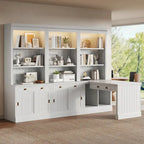 83.4 Tall 2 Bookshelf & 1 Writting Desk Suite,Bookcase Suite with LED Lighting,Drawers,Study Desk and Open Shelves,3-Piece Set