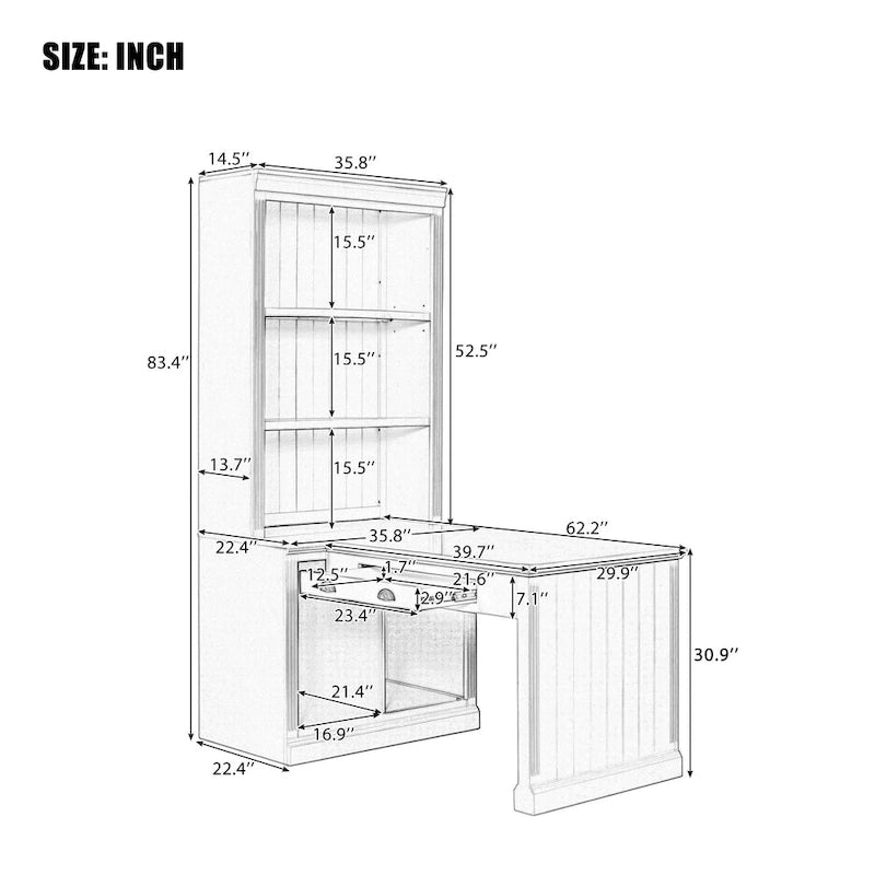 Set di libreria e scrivania da 3 pezzi bianco moderno, per 3-4 persone da assemblare