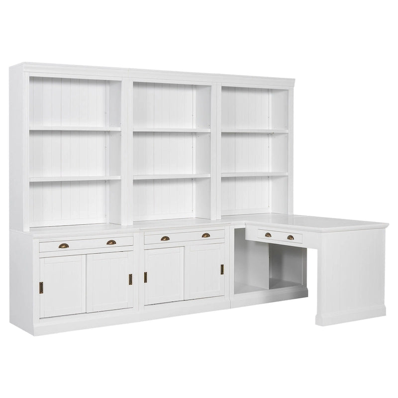Set di libreria e scrivania da 3 pezzi bianco moderno, per 3-4 persone da assemblare
