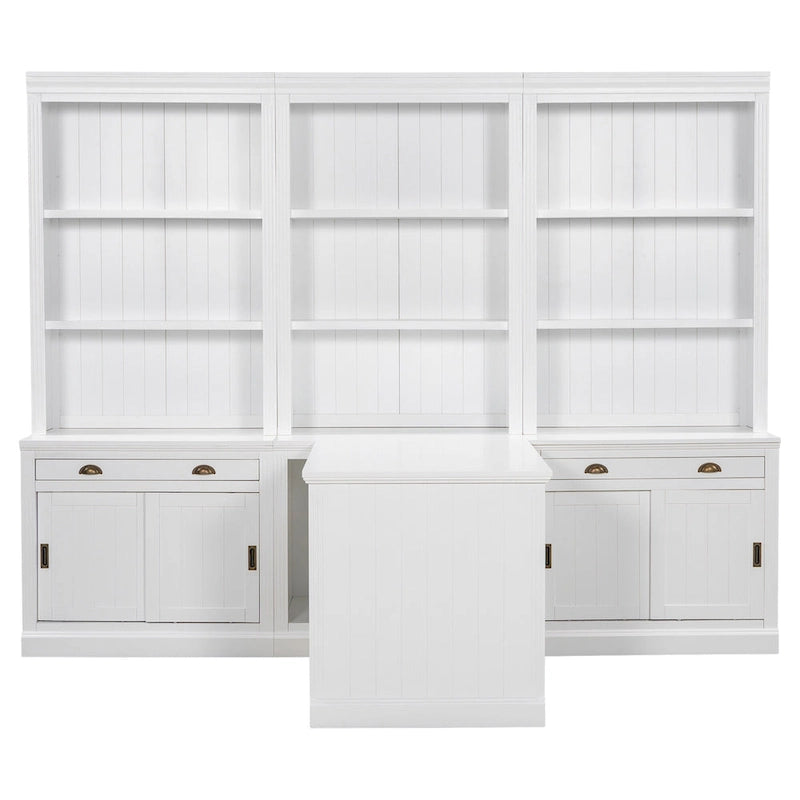 Set di libreria e scrivania da 3 pezzi bianco moderno, per 3-4 persone da assemblare