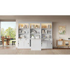 Set di libreria e scrivania da 3 pezzi bianco moderno, per 3-4 persone da assemblare