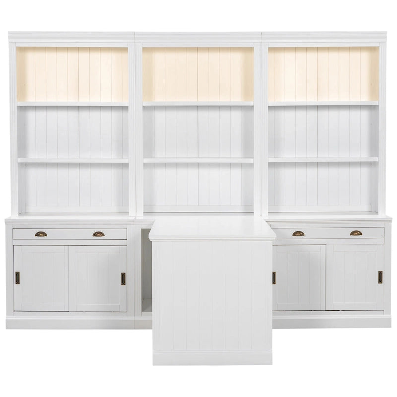 Set di libreria e scrivania da 3 pezzi bianco moderno, per 3-4 persone da assemblare