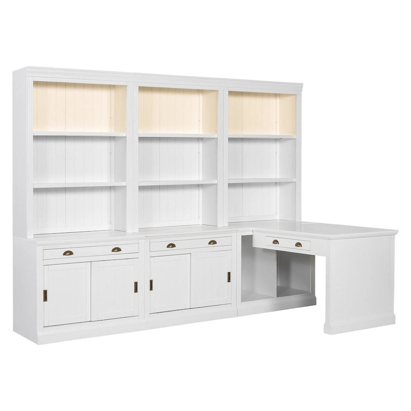 Set di libreria e scrivania da 3 pezzi bianco moderno, per 3-4 persone da assemblare